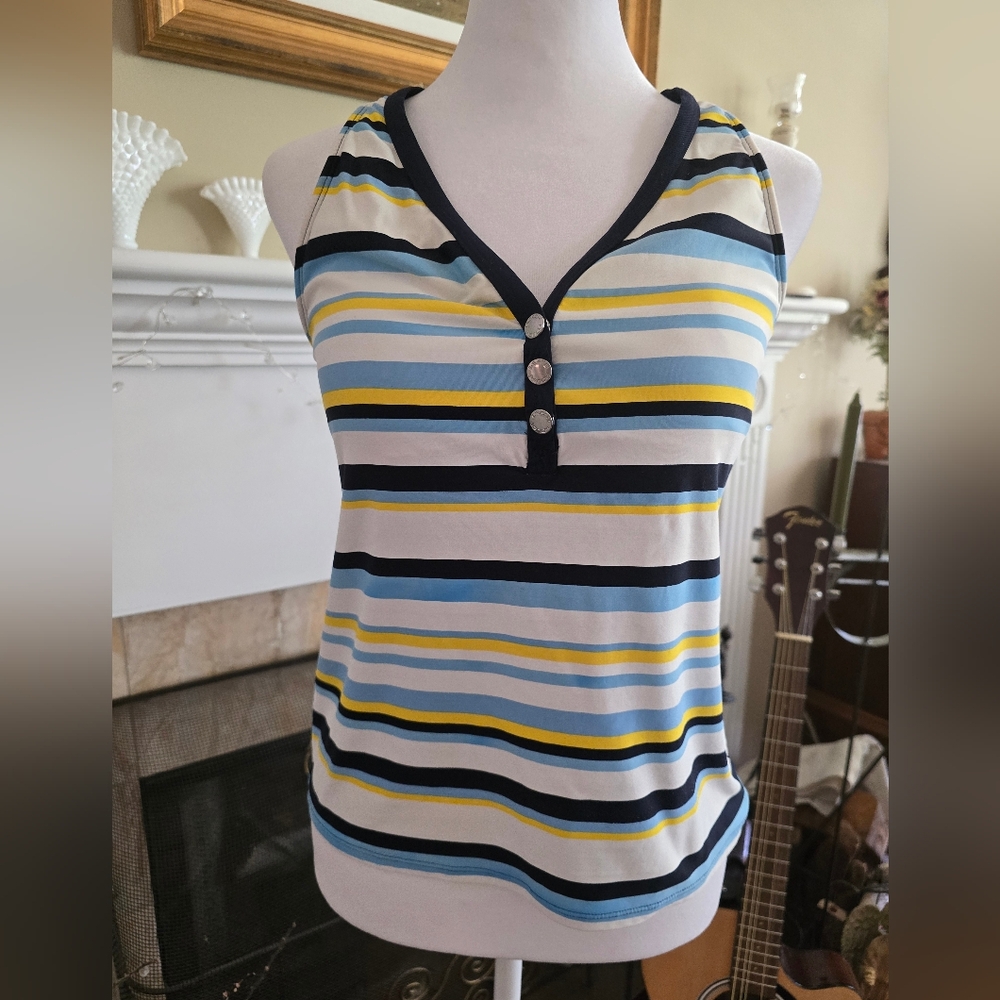 Beach House Size 8 Tankini Swim Top, Blue, White, Yellow